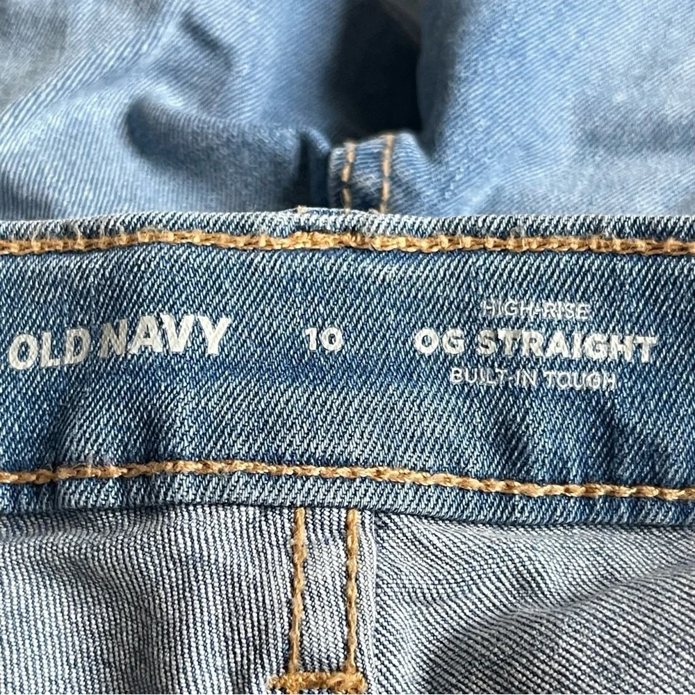 Old Navy OG Straight High Rise Jeans Girls Size 10 Cut-off Blue Medium Wash